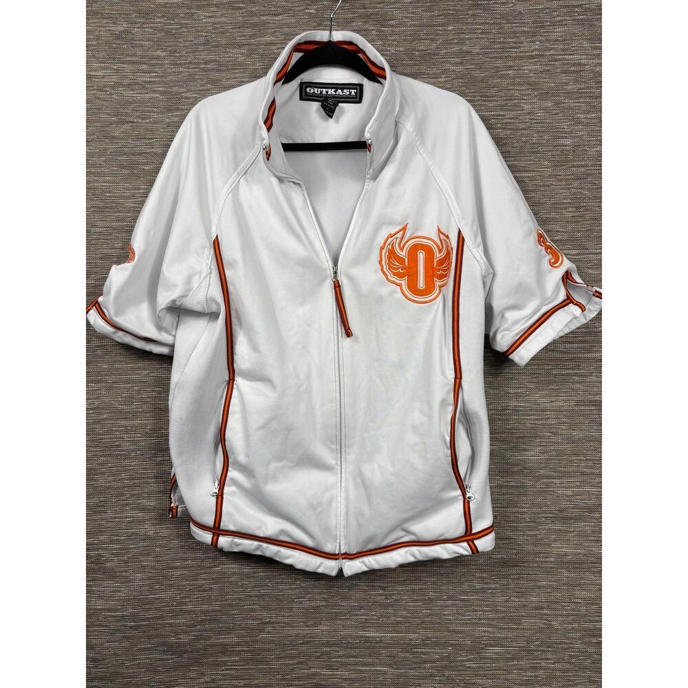 Outkast Jacket Mens Large White Short Sleeve Track Full Zip Logo Trim Athletic